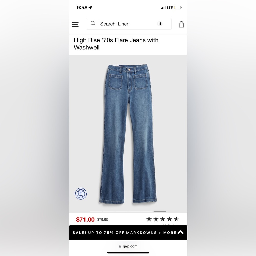 GAP High Rise '70s Flare Jeans New with Tags // NWT